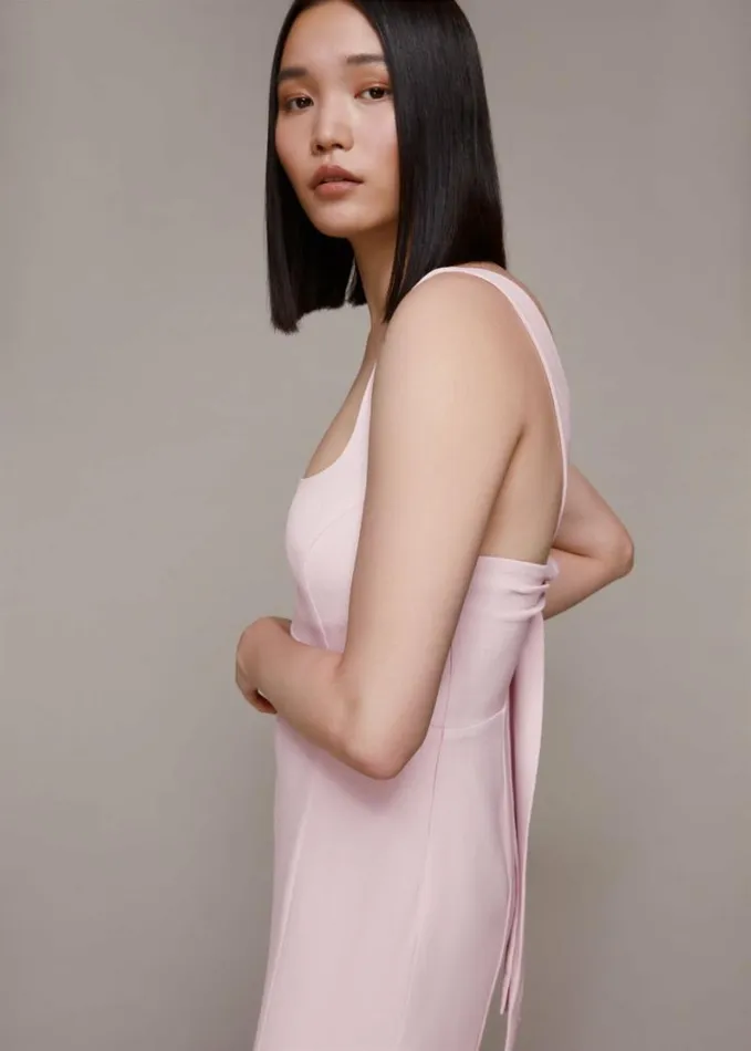 Whistles Sarah Tie Detail Dress Pale Pink Women Bridesmaids