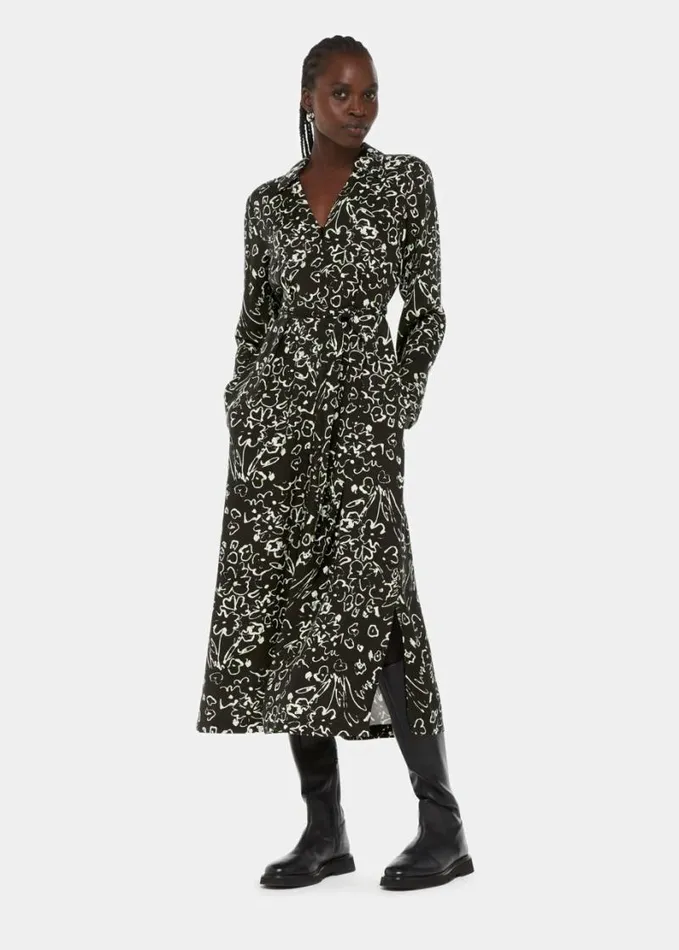 Whistles Scribble Bouquet Midi Dress Blackmulti Women Dresses
