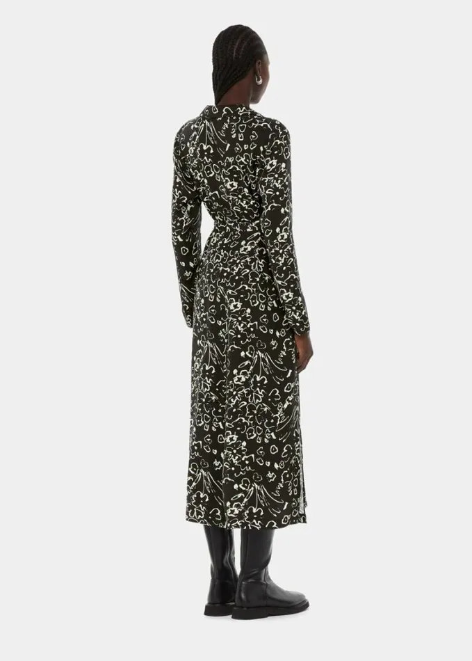 Whistles Scribble Bouquet Midi Dress Blackmulti Women Dresses