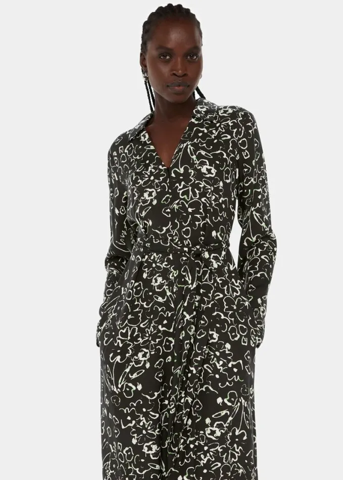 Whistles Scribble Bouquet Midi Dress Blackmulti Women Dresses