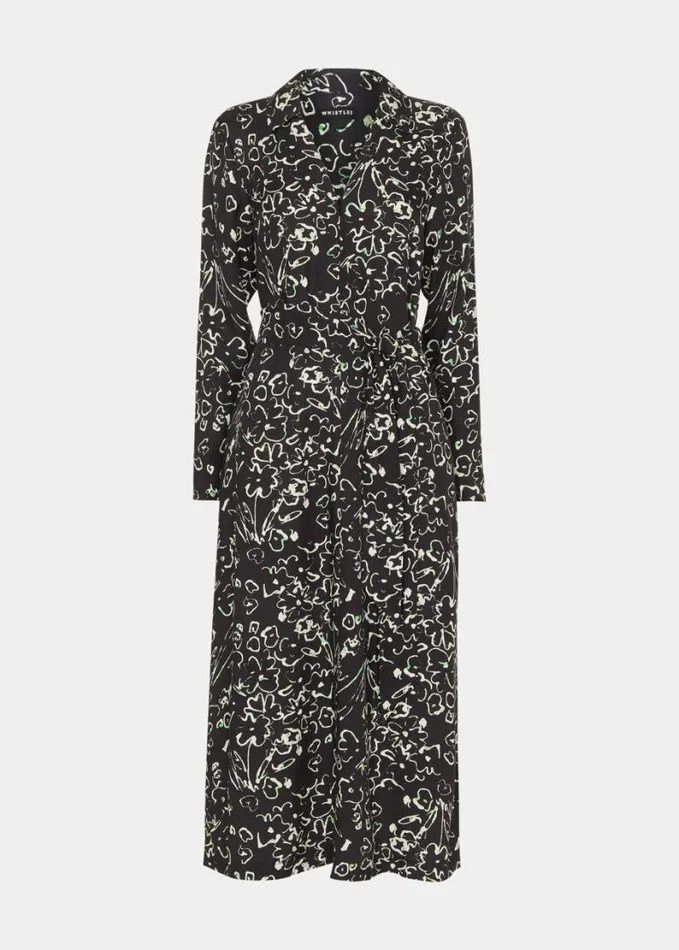Whistles Scribble Bouquet Midi Dress Blackmulti Women Dresses