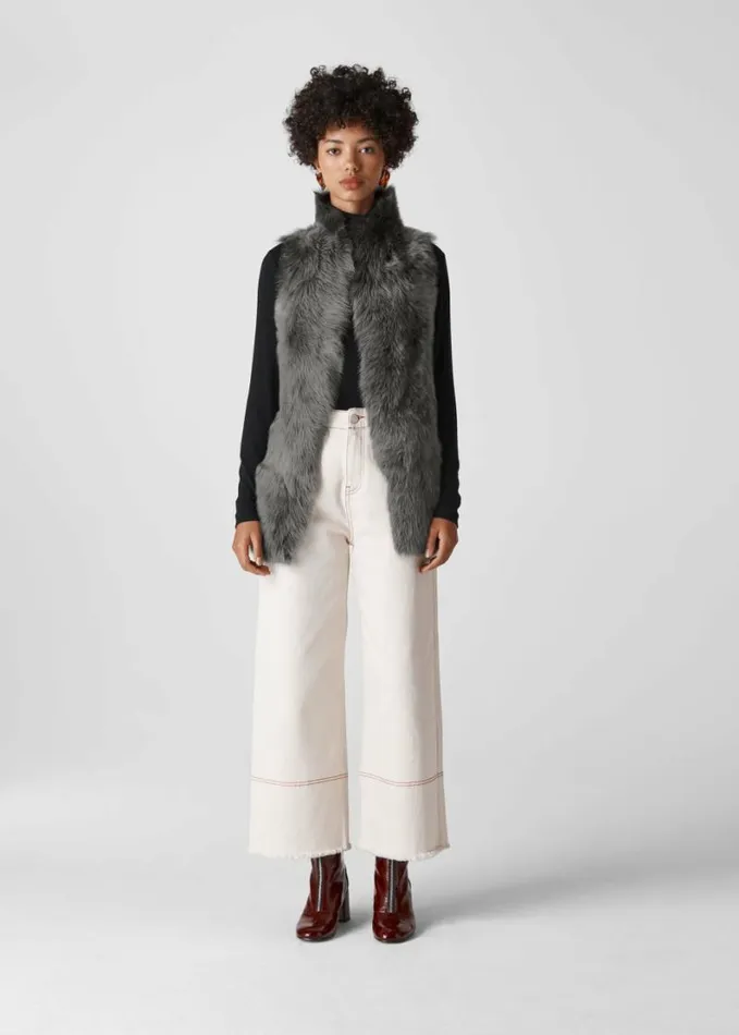 Whistles Sheepskin Reversible Gilet Grey Women Coats and Jackets