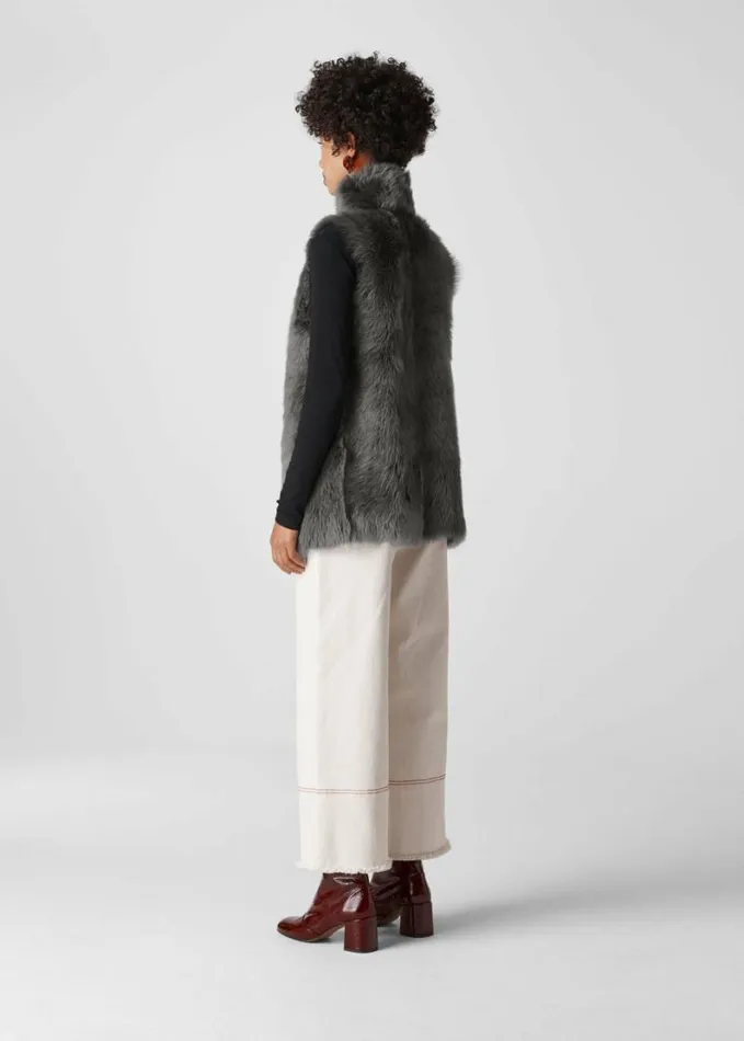 Whistles Sheepskin Reversible Gilet Grey Women Coats and Jackets