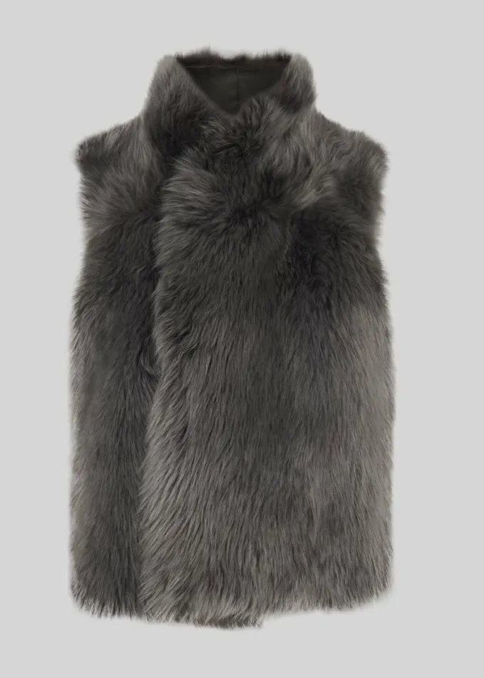 Whistles Sheepskin Reversible Gilet Grey Women Coats and Jackets