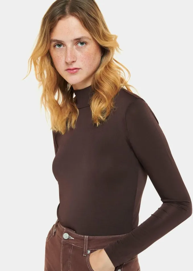 Whistles Slinky High Neck Top Chocolate Women Tops