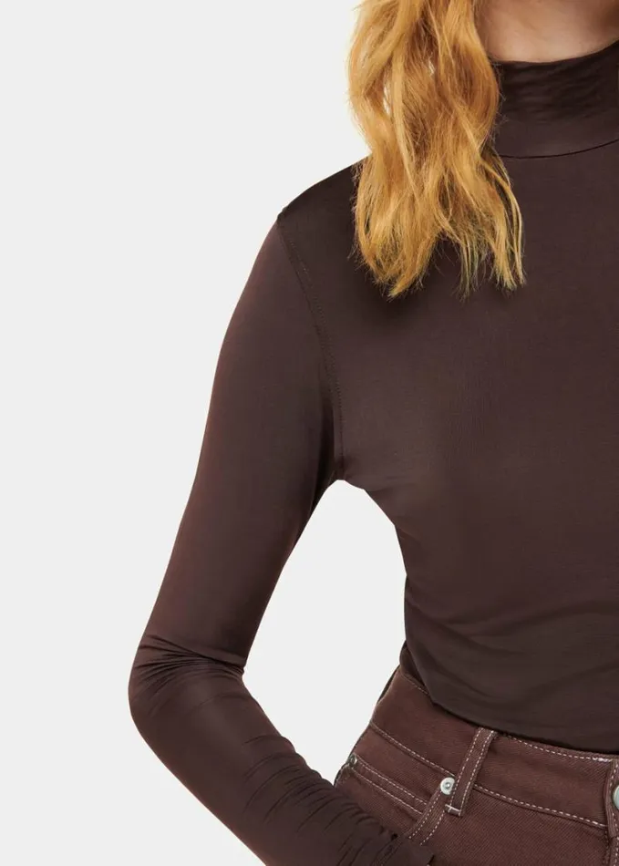 Whistles Slinky High Neck Top Chocolate Women Tops