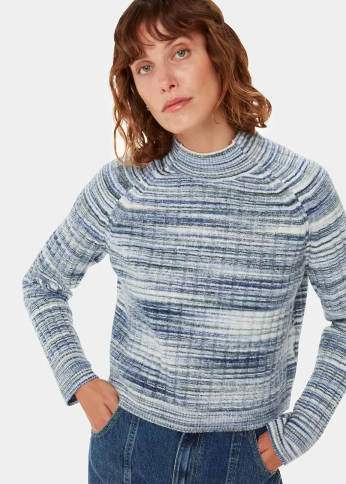 Whistles Space Dye Funnel Neck Bluemulti Women Sweaters and Cashmere