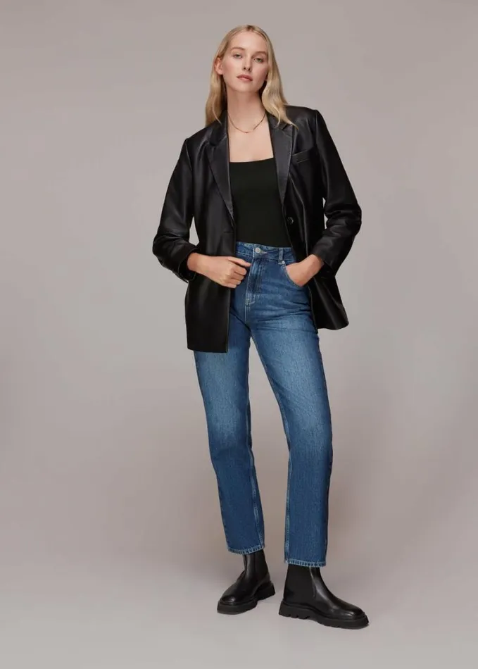 Whistles Square Neck Long Sleeve Top Black Women Tops
