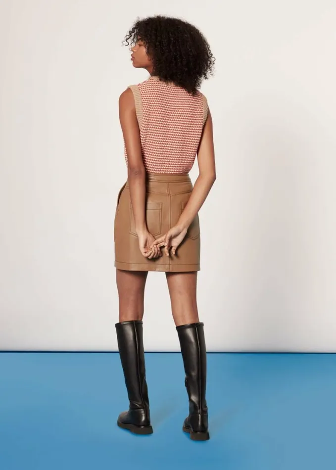 Whistles Stevie Leather Mini Skirt Neutral Women Skirts
