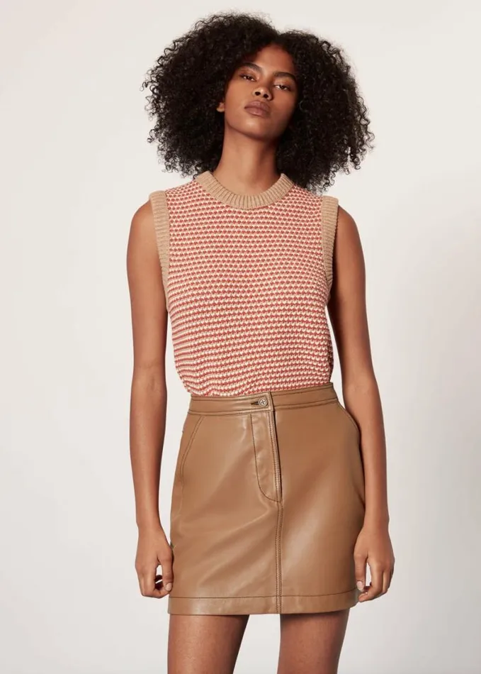 Whistles Stevie Leather Mini Skirt Neutral Women Skirts