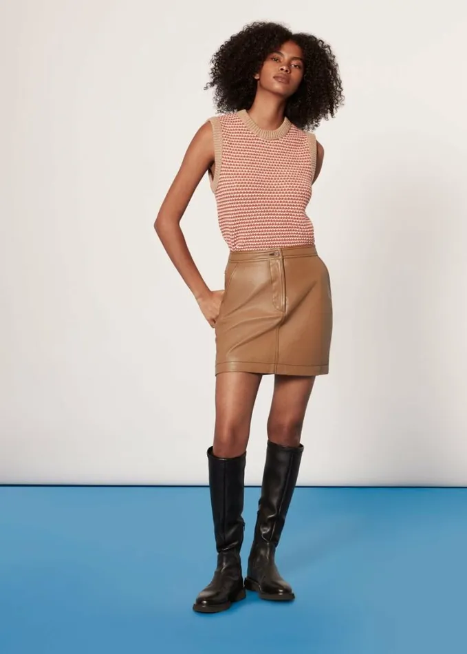Whistles Stevie Leather Mini Skirt Neutral Women Skirts