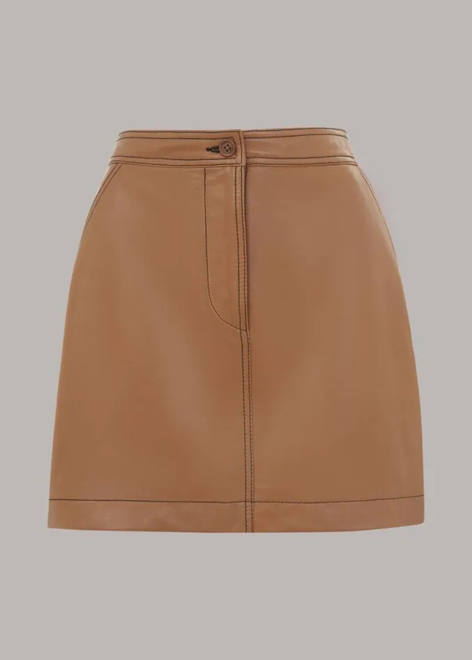 Whistles Stevie Leather Mini Skirt Neutral Women Skirts