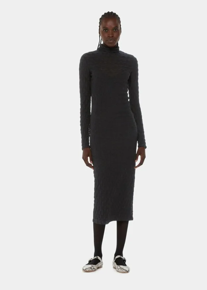 Whistles Textured Long Sleeve Dress Black Women Dresses