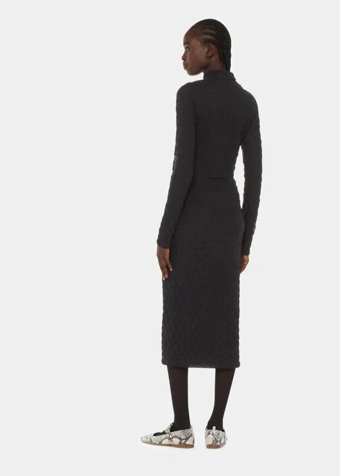 Whistles Textured Long Sleeve Dress Black Women Dresses