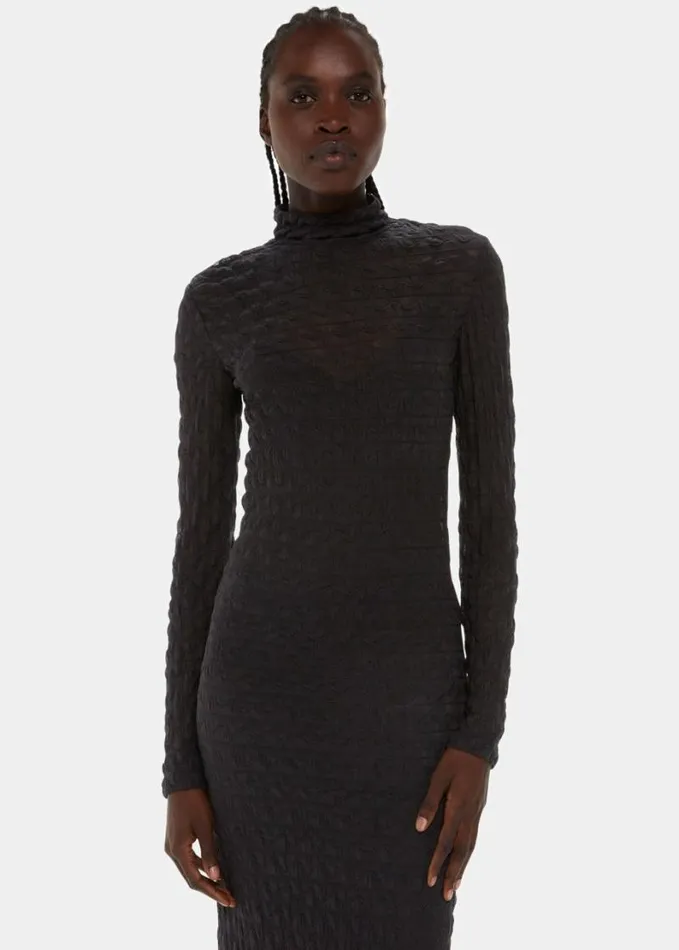 Whistles Textured Long Sleeve Dress Black Women Dresses