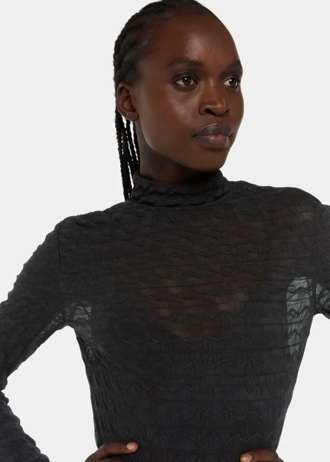Whistles Textured Long Sleeve Dress Black Women Dresses