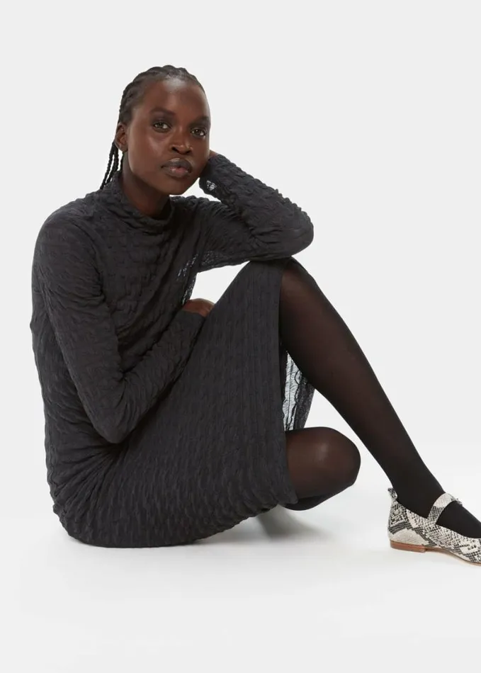 Whistles Textured Long Sleeve Dress Black Women Dresses