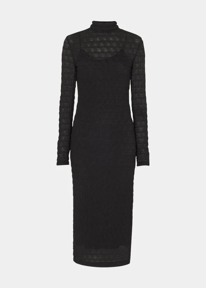 Whistles Textured Long Sleeve Dress Black Women Dresses