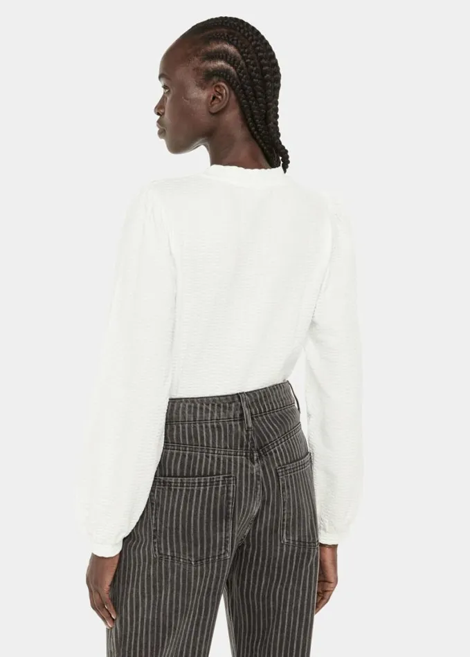 Whistles Textured Puff Sleeve Crew Neck White Women Tops
