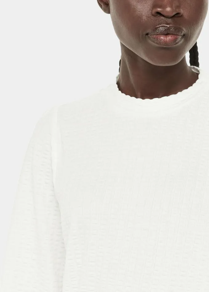Whistles Textured Puff Sleeve Crew Neck White Women Tops