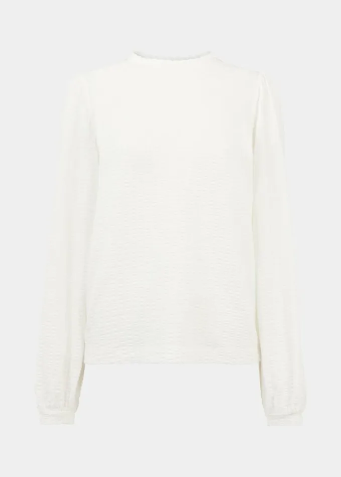 Whistles Textured Puff Sleeve Crew Neck White Women Tops