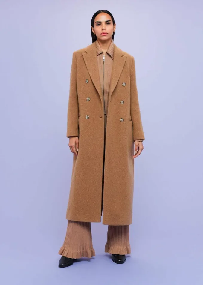 Whistles Textured Wool Blend Coat Camel Women Coats and Jackets