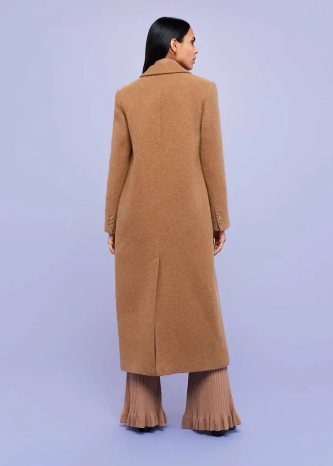 Whistles Textured Wool Blend Coat Camel Women Coats and Jackets