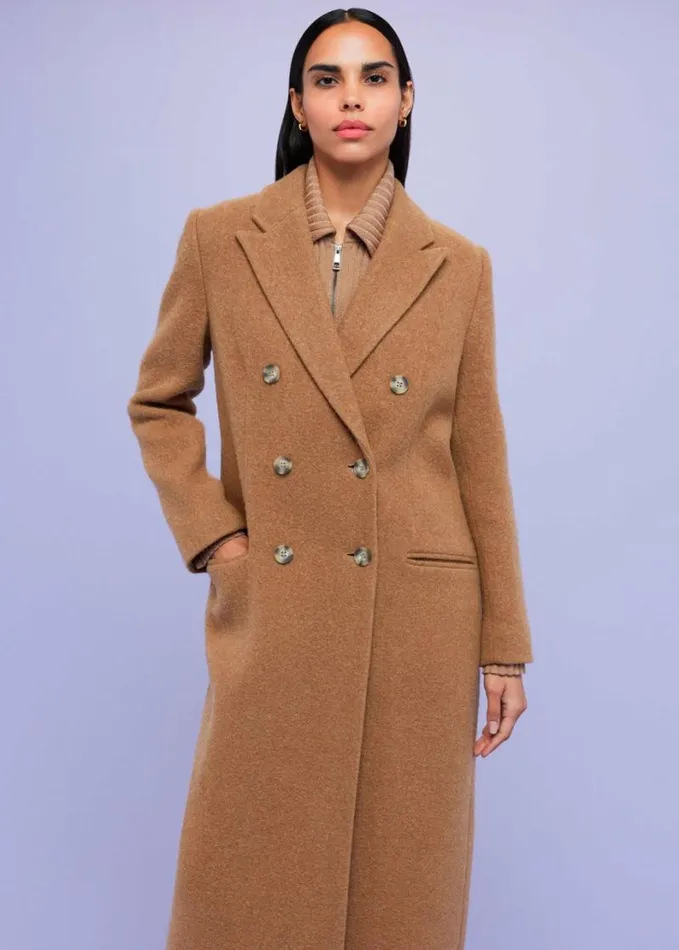 Whistles Textured Wool Blend Coat Camel Women Coats and Jackets