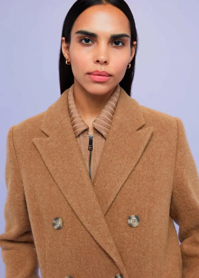 Whistles Textured Wool Blend Coat Camel Women Coats and Jackets
