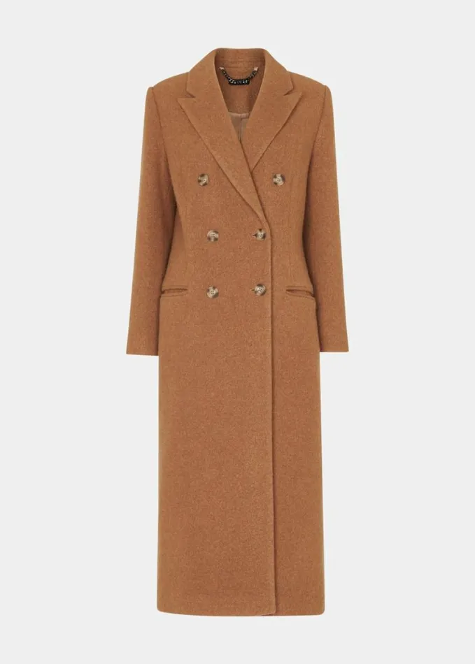 Whistles Textured Wool Blend Coat Camel Women Coats and Jackets