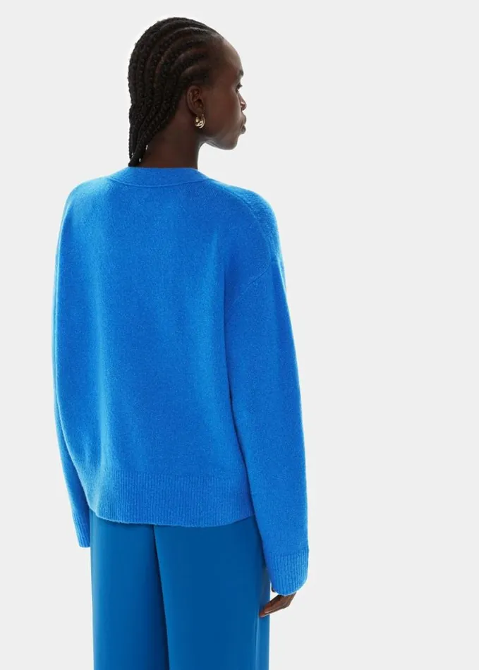 Whistles Textured Wool Mix Cardigan Blue Women Sweaters and Cashmere