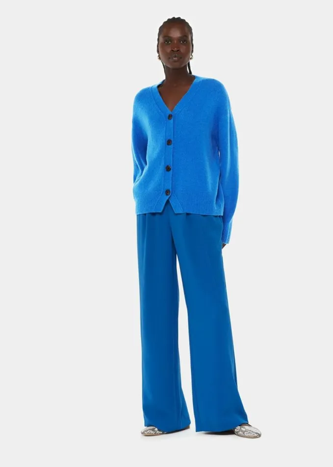 Whistles Textured Wool Mix Cardigan Blue Women Sweaters and Cashmere