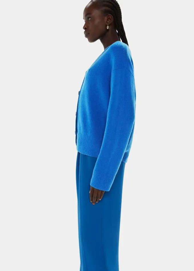 Whistles Textured Wool Mix Cardigan Blue Women Sweaters and Cashmere