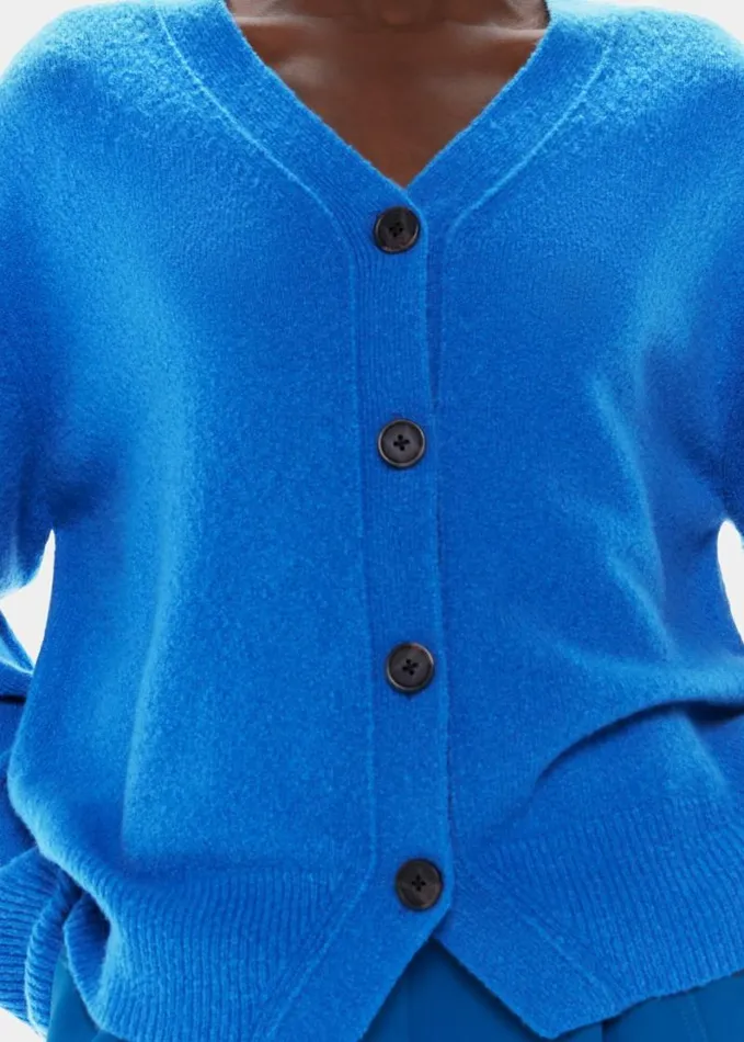 Whistles Textured Wool Mix Cardigan Blue Women Sweaters and Cashmere