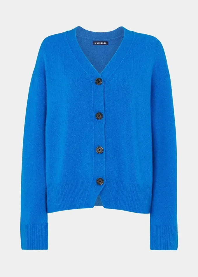 Whistles Textured Wool Mix Cardigan Blue Women Sweaters and Cashmere