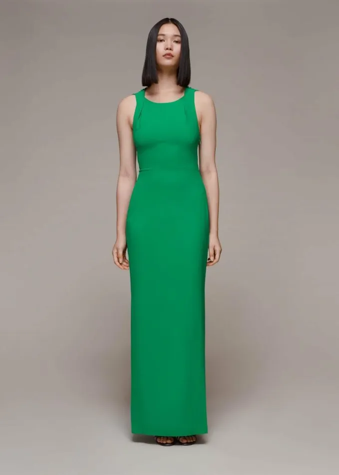 Whistles Tie Back Maxi Dress Green Women Dresses