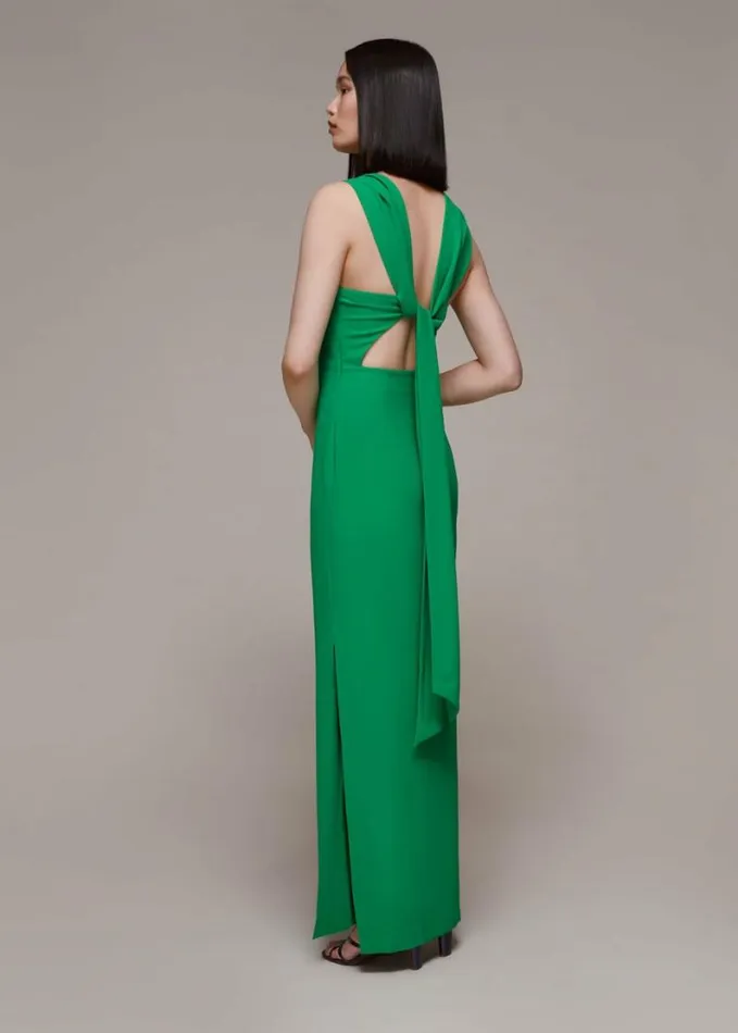 Whistles Tie Back Maxi Dress Green Women Dresses