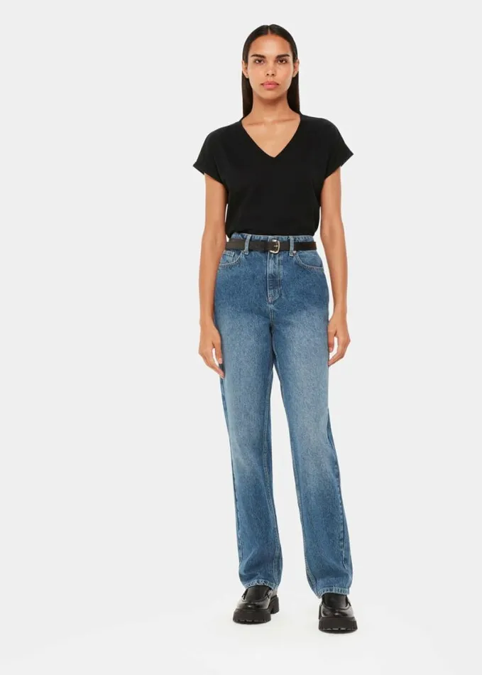 Whistles Willa VNeck Cap Sleeve Tee Black Women Tops