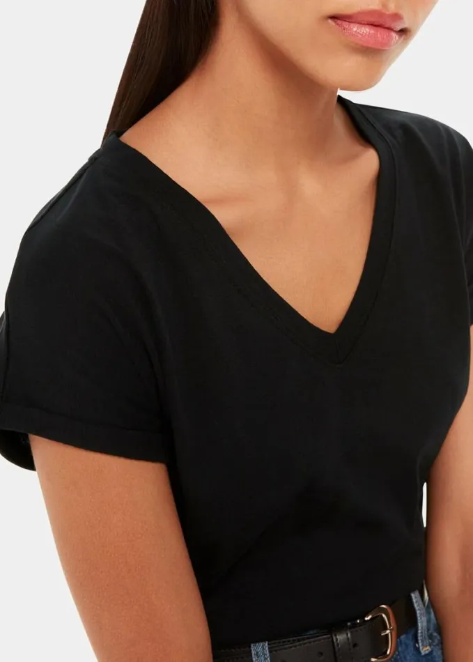Whistles Willa VNeck Cap Sleeve Tee Black Women Tops