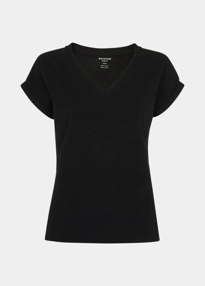 Whistles Willa VNeck Cap Sleeve Tee Black Women Tops
