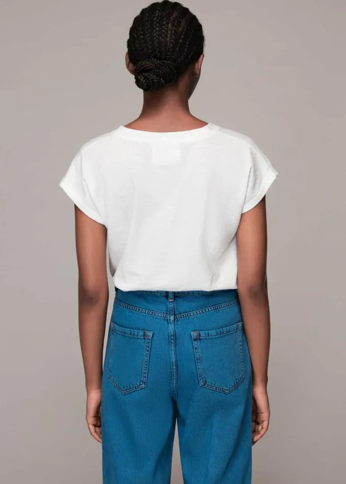 Whistles Willa VNeck Cap Sleeve Tee White Women Tops