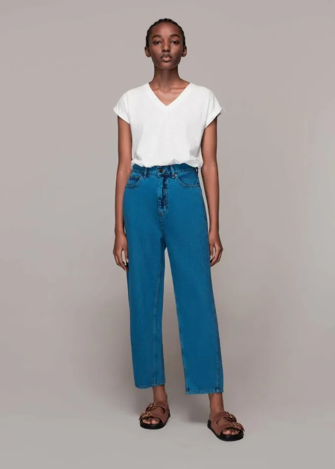 Whistles Willa VNeck Cap Sleeve Tee White Women Tops