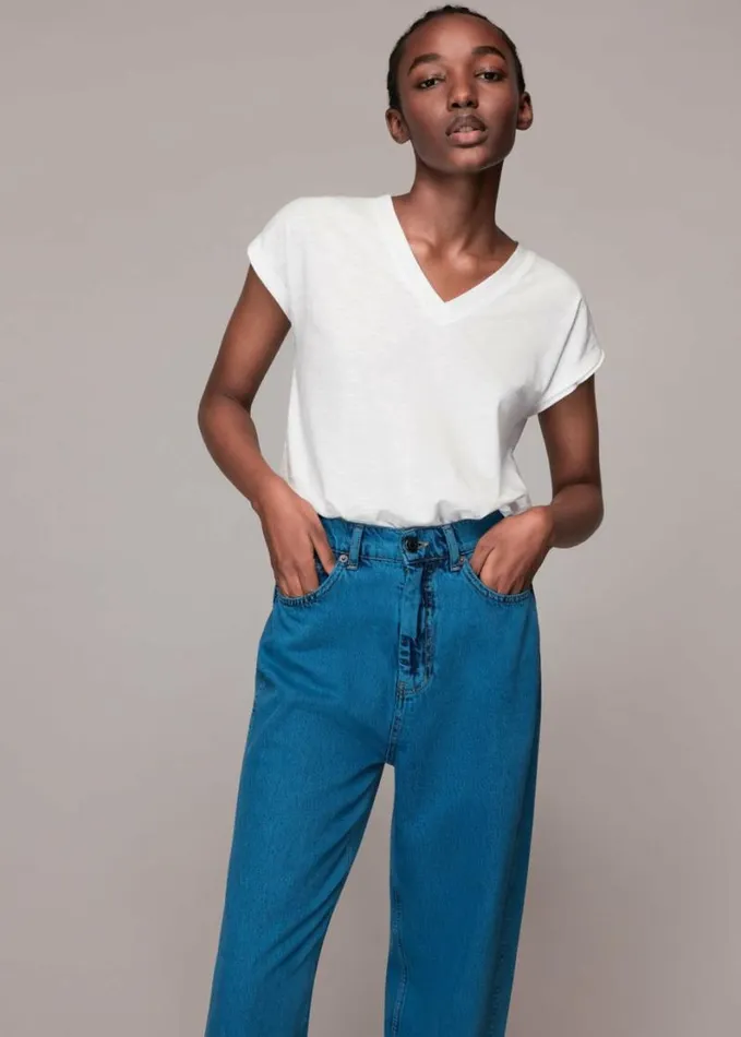 Whistles Willa VNeck Cap Sleeve Tee White Women Tops