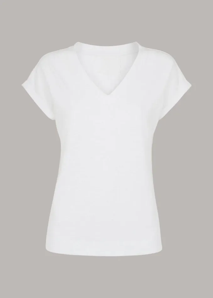 Whistles Willa VNeck Cap Sleeve Tee White Women Tops