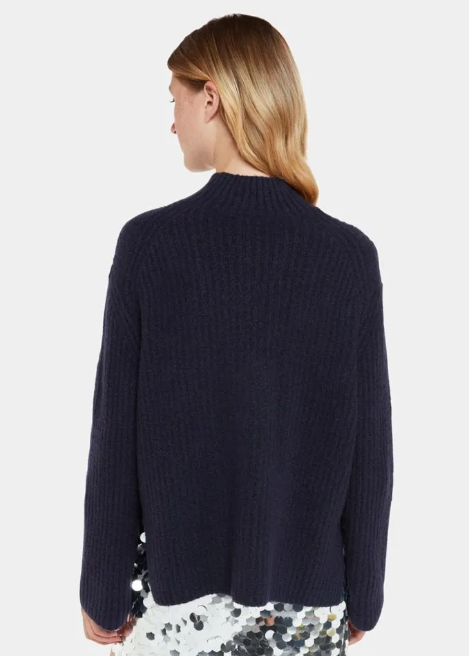 Whistles Wool Mix Rib Funnel Neck Navy Women Sweaters and Cashmere