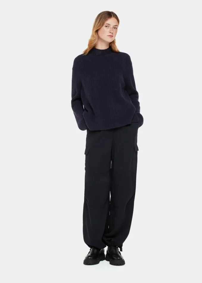 Whistles Wool Mix Rib Funnel Neck Navy Women Sweaters and Cashmere