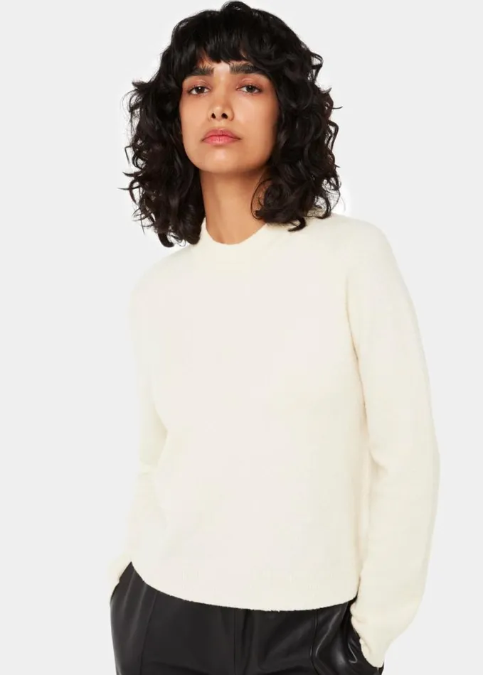 Whistles Wool Textured Crew Neck Knit Ivory Women Sweaters and Cashmere