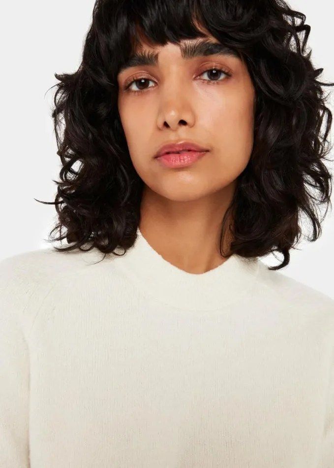 Whistles Wool Textured Crew Neck Knit Ivory Women Sweaters and Cashmere