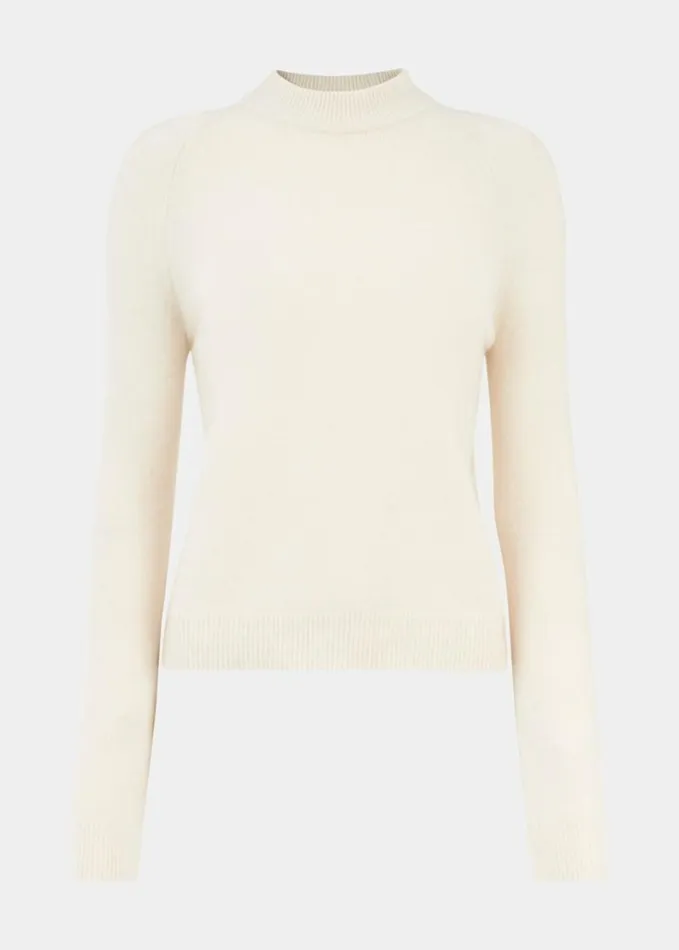Whistles Wool Textured Crew Neck Knit Ivory Women Sweaters and Cashmere