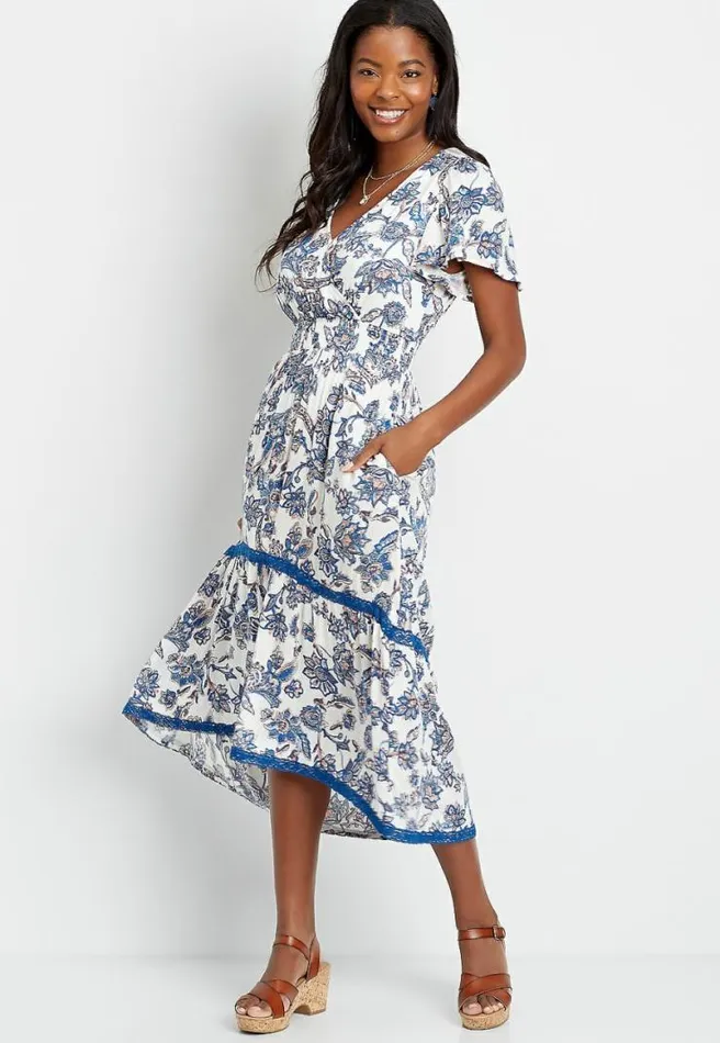 White Floral High Low Midi Dress Women Maurices Dresses and Jumpsuits